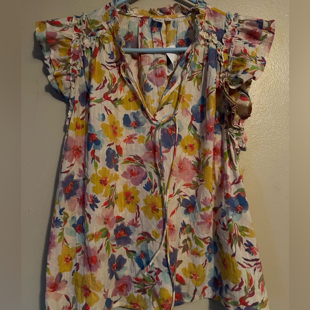 GAP Multicolor Floral Ruffle Tie-Neck Blouse